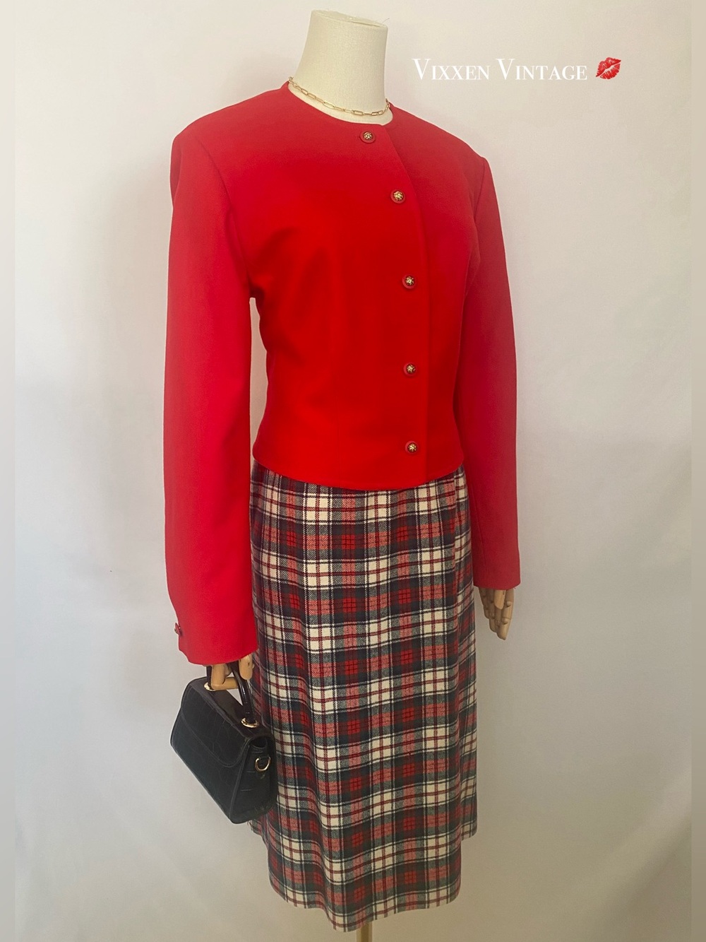 VINTAGE 1970'S PENDLETON 2-PIECE SKIRT SUIT IN RED/TARTAN COMBO